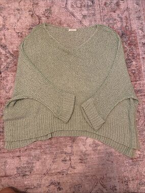 Kohl's Sage Green Open-Knit V-Neck Pullover Sweater